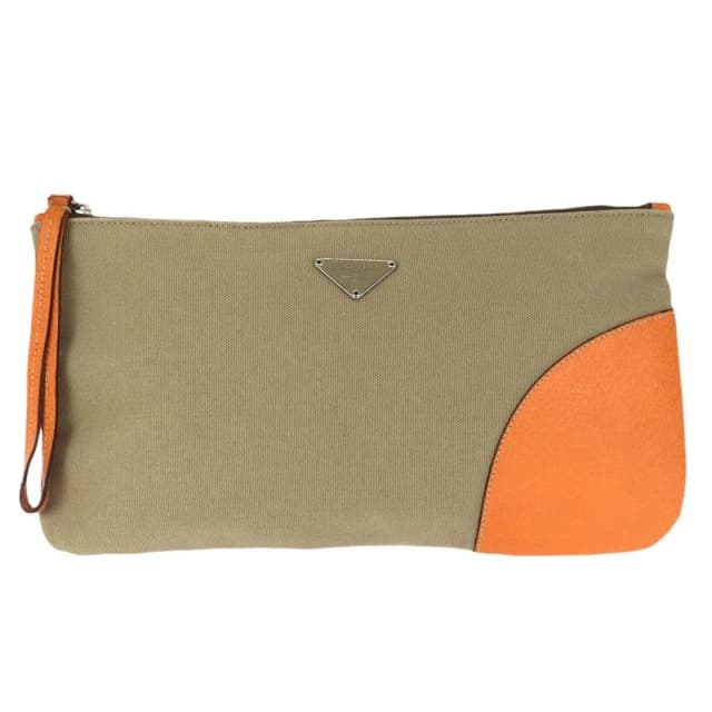 Prada Orange Silver Canvas Leather Clutch Bag in Beige Canvas from The Reluxe, photo 1 of 1