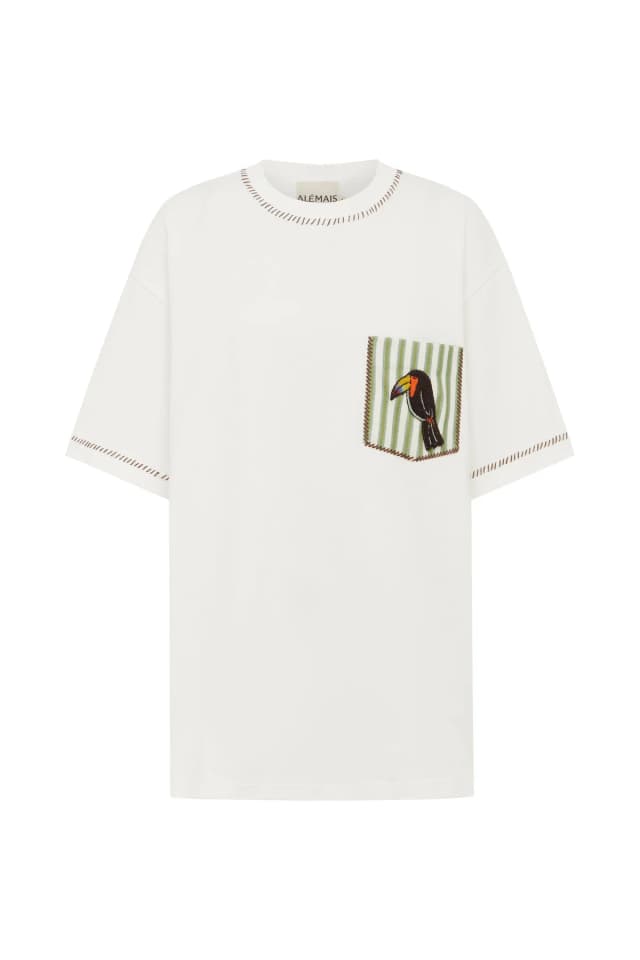 2601 - SUMMER 26 TOUCAN TANGO EMBROIDERED POCKET TEE, image 1 of 1 from Alemais