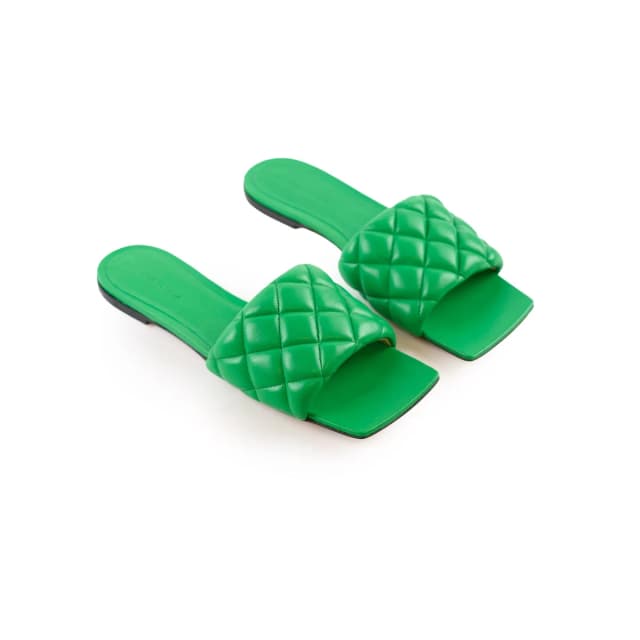Bottega Veneta Padded Quilted Slides 38.5 Shoes in Green Leather from The Purse Affair, photo 1 of 1