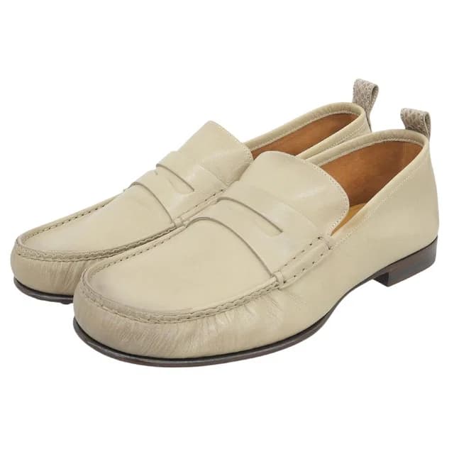 Gucci Distressed Leather Coin Loafers Shoes Beige in Beige Leather from The Reluxe, photo 1 of 1