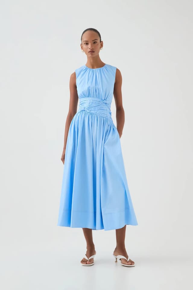 AJE Agatha Knot Waist Midi Dress in POWDER BLUE, image 1 of 1 from Aje