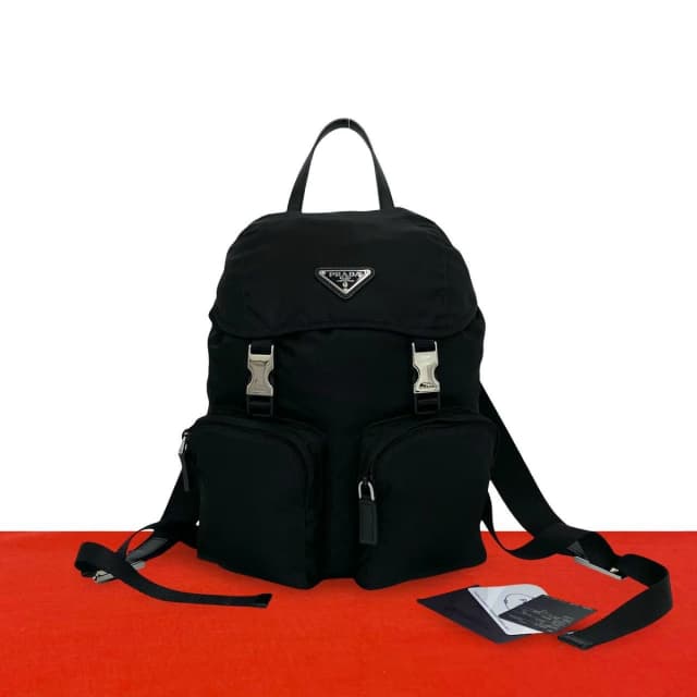 Prada Triangle Logo Tessuto Pocono Nylon Saffiano Leather Backpack Black in Black Saffiano leather from The Reluxe, photo 1 of 1