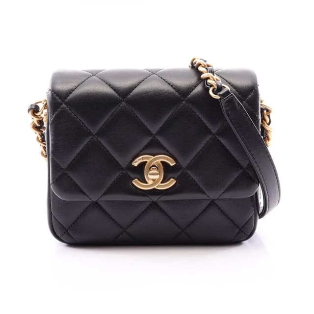Chanel Shoulder Bag Quilted Black Lambskin Mini Chain in Black Lambskin from The Reluxe, photo 1 of 1