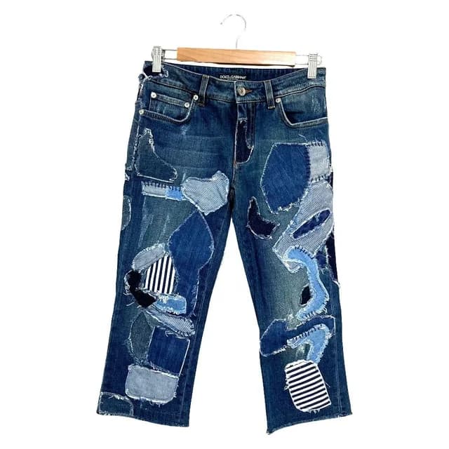 Dolce & Gabbana Rebuild Patchwork Cropped Denim Pants 38 Indigo in Denim from The Reluxe, photo 1 of 1