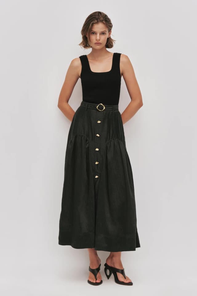 AJE Colide Midi Skirt in HUNTER GREEN, image 1 of 1 from Aje