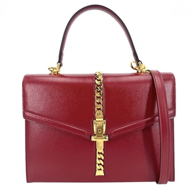 Gucci 2-Way Sylvie Shoulder Bag Crossbody Leather Red Gold in Red Leather from The Reluxe, photo 1 of 1