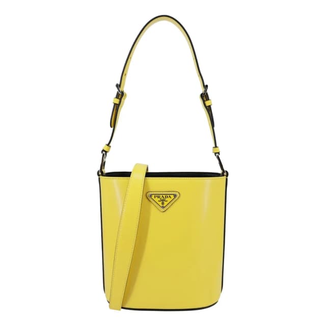 Prada Panier Spazzolato Soft Calfskin Leather Bucket Bag Bright Yellow in Yellow Calfskin from Dallas Designer Handbags, photo 1 of 1