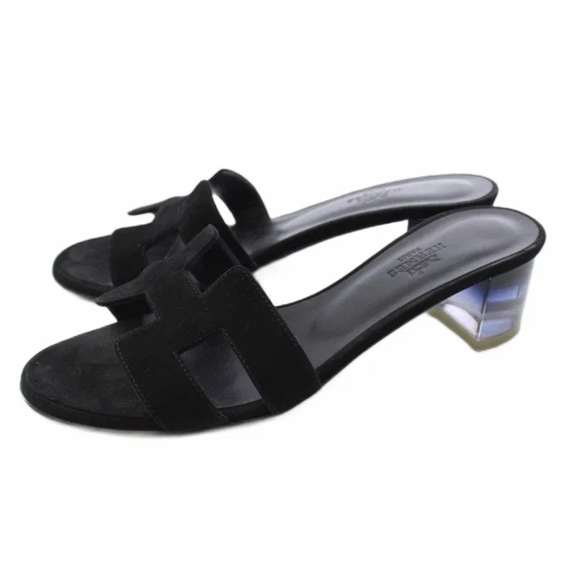 Hermès Oasis Sandals Clear Heels Suede Leather Black 37 in Black Suede from The Reluxe, photo 1 of 1