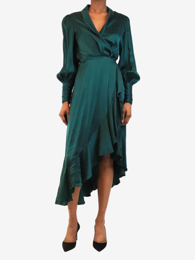 Zimmermann Emerald green long-sleeved silk wrap midi dress - size UK 8 in Green Silk from Sign of the Times, photo 1 of 1