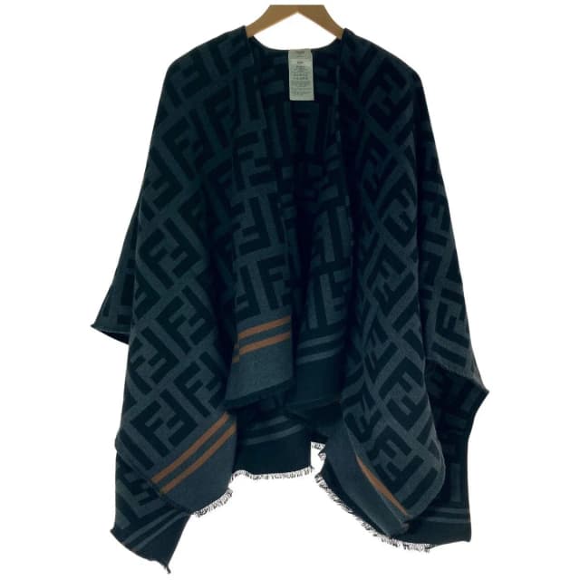 Fendi Zucca Pattern Poncho Tu Size Fxx636 A3 Q1 Black Gray Stole Wool Silk in Black Silk from The Reluxe, photo 1 of 1