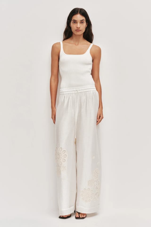 AJE Gia Embroidered Pant in IVORY, image 1 of 1 from Aje