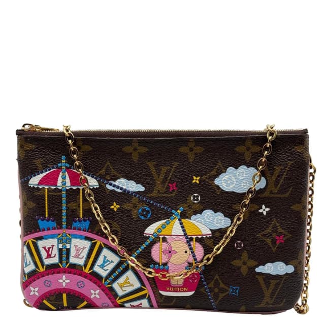 Louis Vuitton Christmas Animation Monogram Canvas Double Zip Pochette Bag Brown in Brown Coated canvas from Dallas Designer Handbags, photo 1 of 1