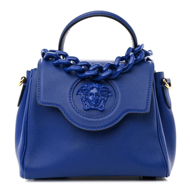 Versace La Medusa Top Handle Calfskin Leather Bag - Blue in Blue Calfskin from H&T, photo 1 of 1