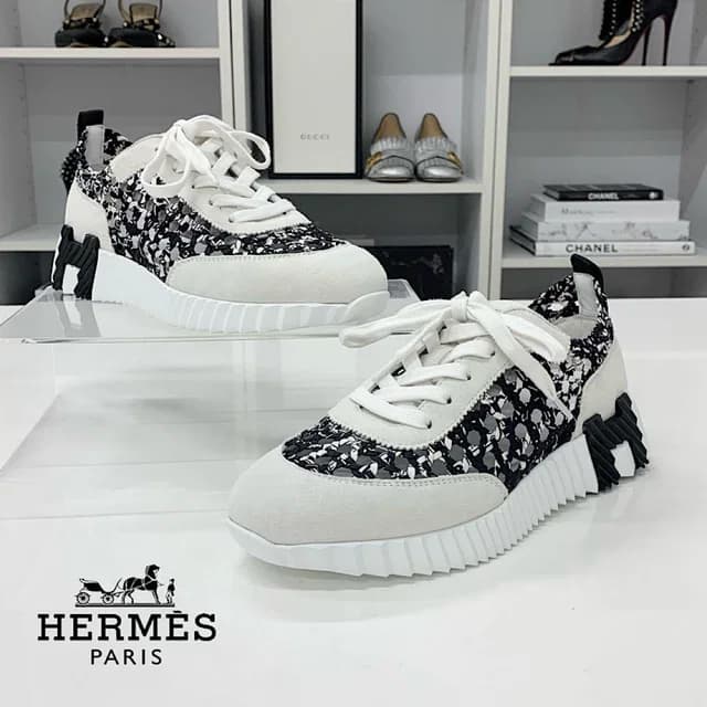 Hermès Bouncing Braided Silk Suede Sneakers Black Gray in Black Suede from The Reluxe, photo 1 of 1