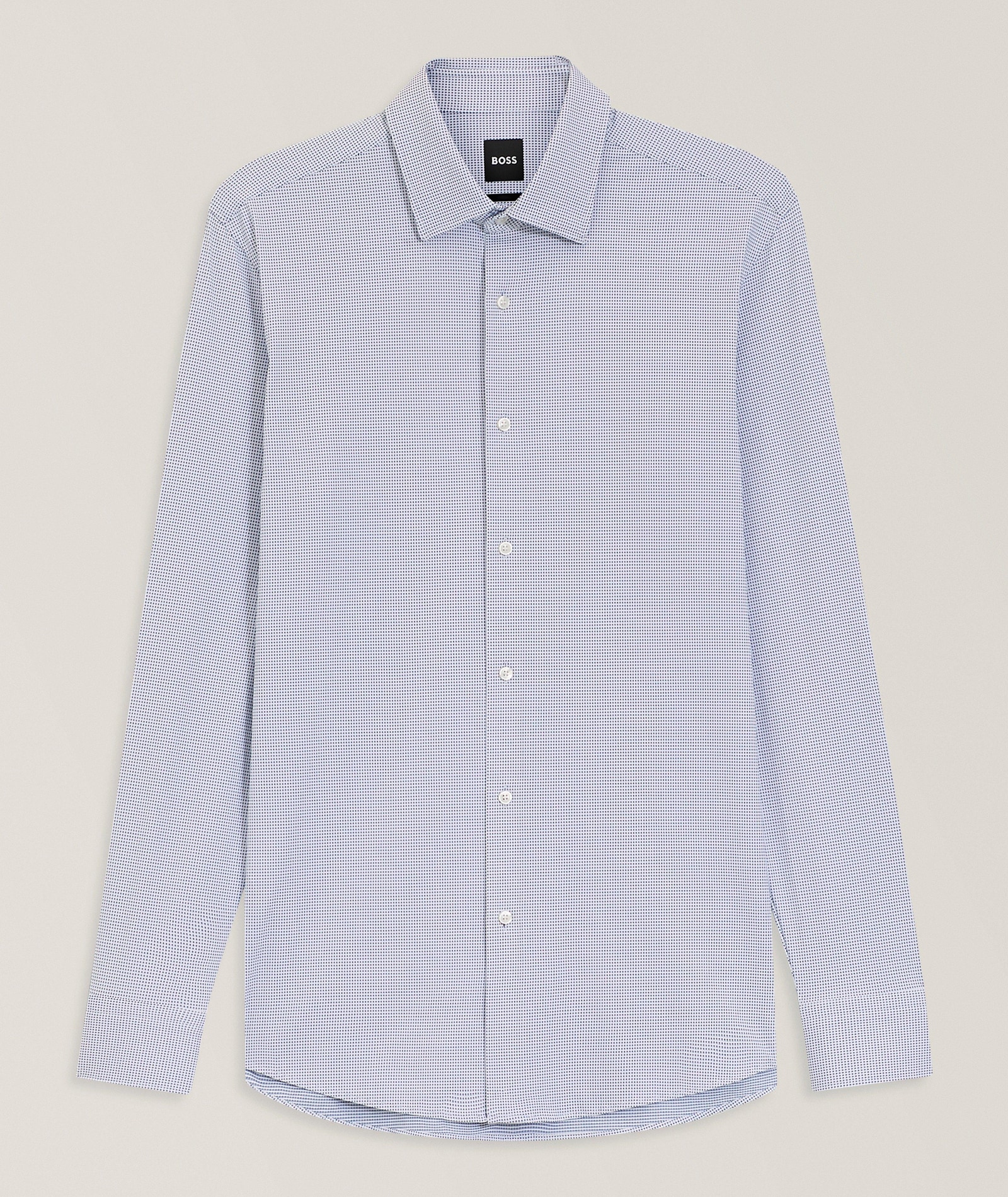 BOSS Hank Performance-Stretch Jersey Dress Shirt in Blue 85% recycled polyamide, 15% elastane, image 1 of 1 from Harry Rosen