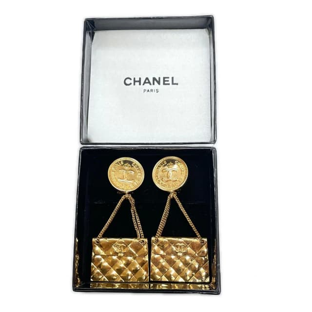 Chanel CC Logo Quilted Coin & Bag Motif Earrings 31 Rue Cambon Gold in Gold from The Reluxe, photo 1 of 1