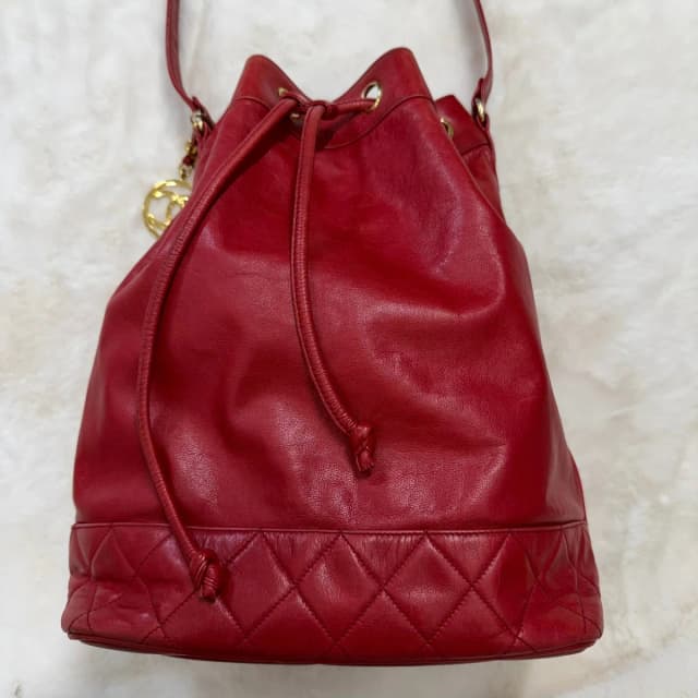 Chanel Red Lambskin Bucket Tote Crossbody in Red Lambskin from SparklesnDreams, photo 1 of 1