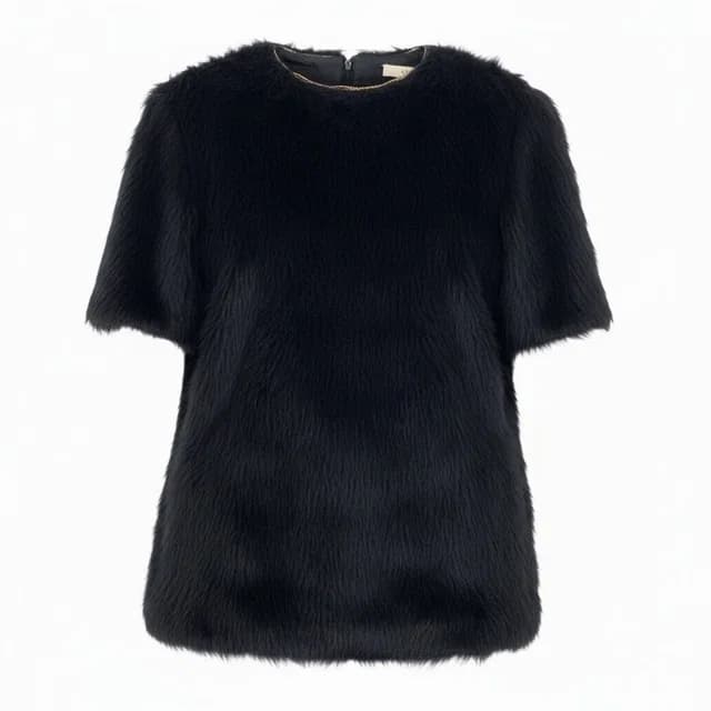 Celine Phoebe Philo Era Alpaca Wool Blouse Fur Top Short Sleeve Top Black in Black Wool from The Reluxe, photo 1 of 1