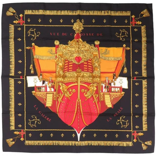 Hermès Carre 90 Queen's Coronation View of the Carriage of the Galere la Reale Silk in Silk from The Reluxe, photo 1 of 1