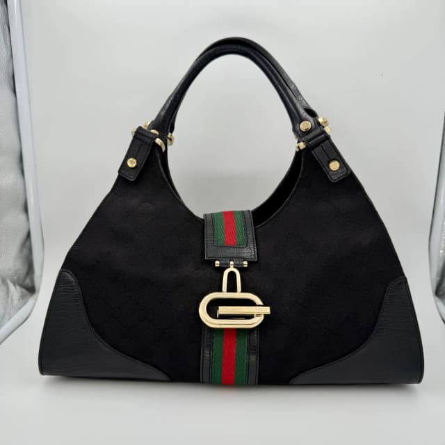 Gucci Black Monogram Junco Shoulder Bag in Black Canvas from SparklesnDreams, photo 1 of 1
