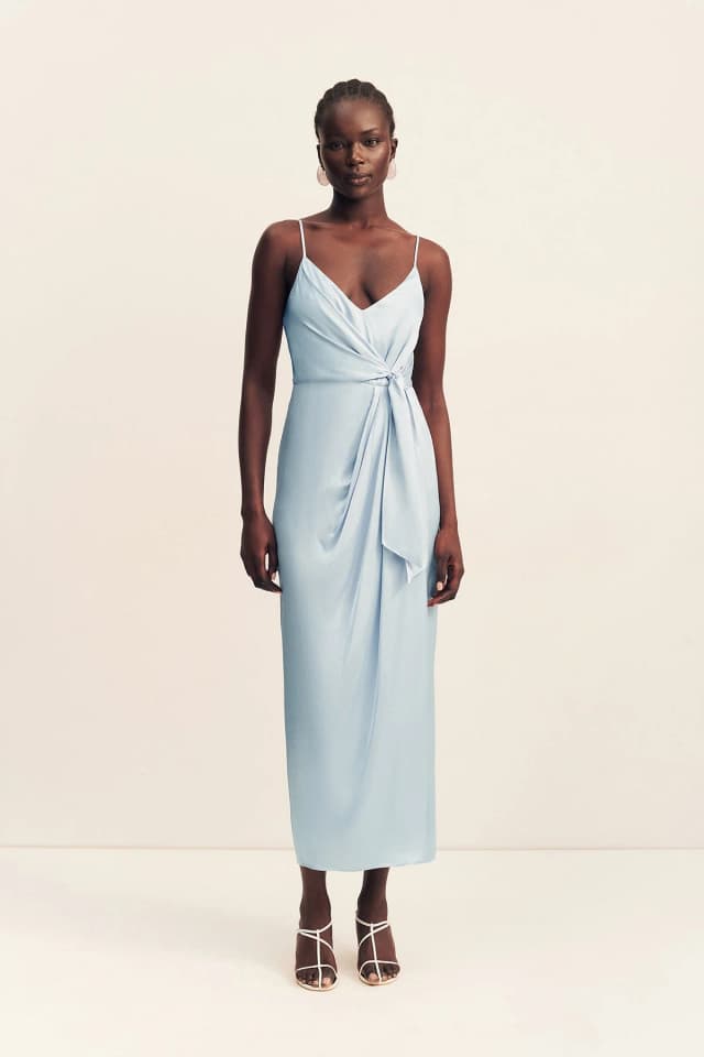 Shona Joy LUMIERE TIE FRONT MIDI DRESS - CLOUD DRIFT, image 1 of 1 from Shona Joy