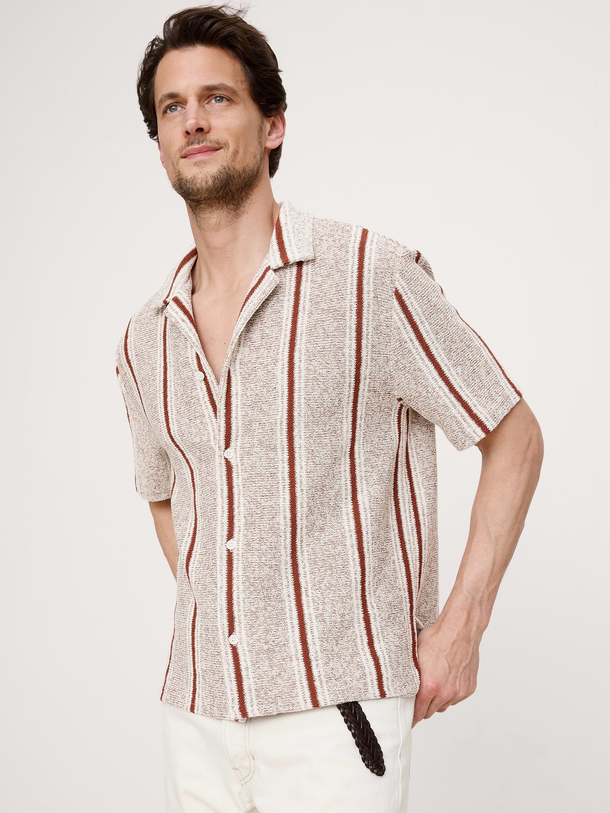 Banana Republic Relaxed-Fit Striped Resort Shirt in Jasper Red, image 1 of 1 from Banana Republic (Canada)