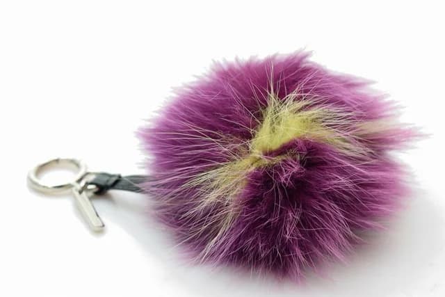 Fendi Fox Fur Heart Pom Bag Charm Purple X Yellow in Purple Leather from Bagriculture, photo 1 of 1