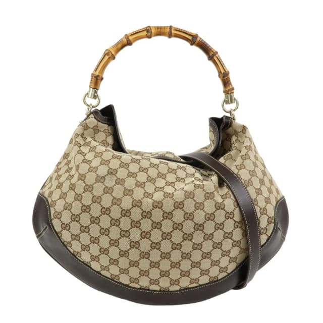 Gucci GG Canvas Bamboo Peggy Hobo Bag in Beige Canvas from Blue Spinach, photo 1 of 1