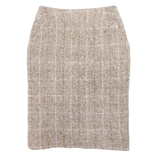 Chanel Vintage Wool Tweed Plaid Semi Flare Skirt Knee Length Mid Calfskin 38 in Calfskin from The Reluxe, photo 1 of 1