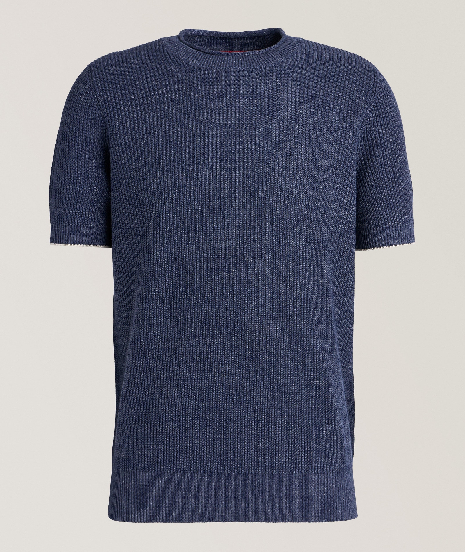 Brunello Cucinelli Ribbed Linen-Cotton Rollneck Sweater in Blue Cotton & Cotton Blends, image 1 of 1 from Harry Rosen