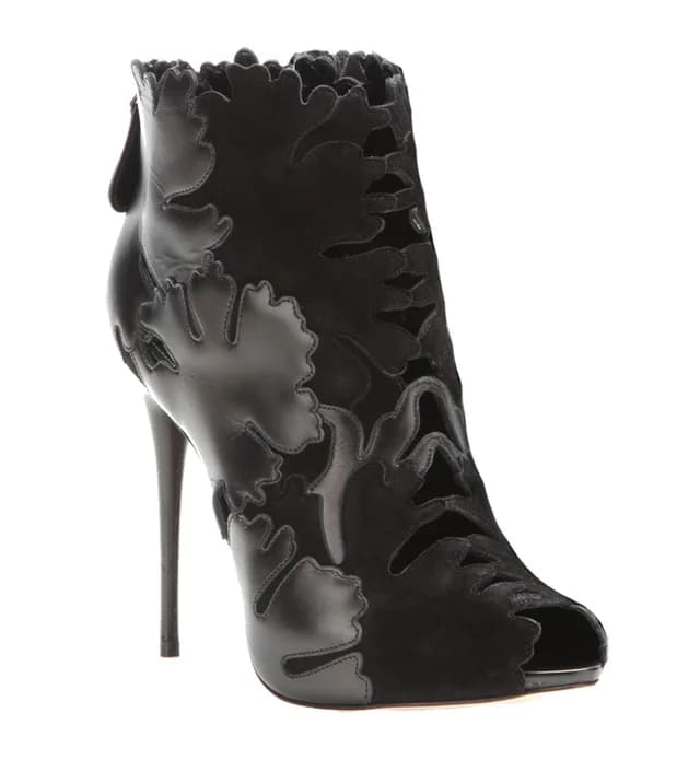Alexander McQueen Cutout Suede & leather Leaf Ankle Boots, Black, image 1 of 1 from Cultstatus