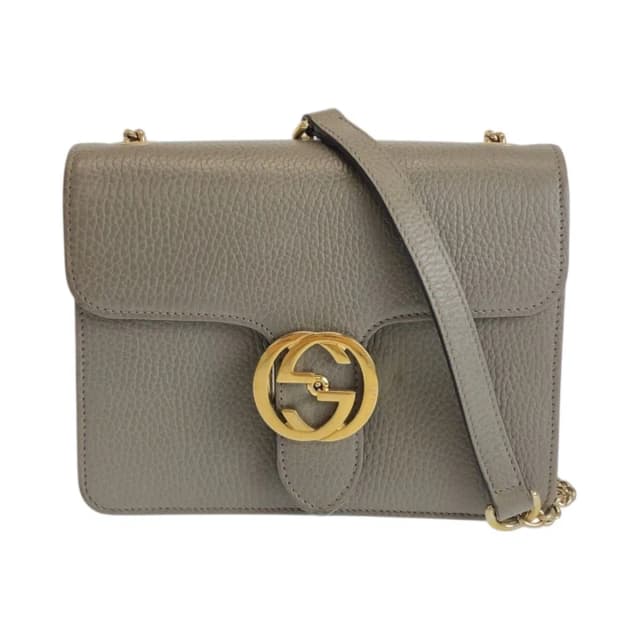 Gucci Interlocking G Gray Gold Leather Shoulder Bag Chain in Grey Leather from The Reluxe, photo 1 of 1
