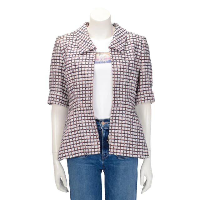 Chanel Check Tweed Short Sleeve Jacket FR 40 in Pink & Blue Tweed from Blue Spinach, photo 1 of 1
