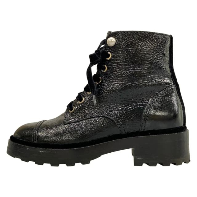 Chanel Short Boots Black Faux Pearl Lace-up Leather in Black Leather from The Reluxe, photo 1 of 1