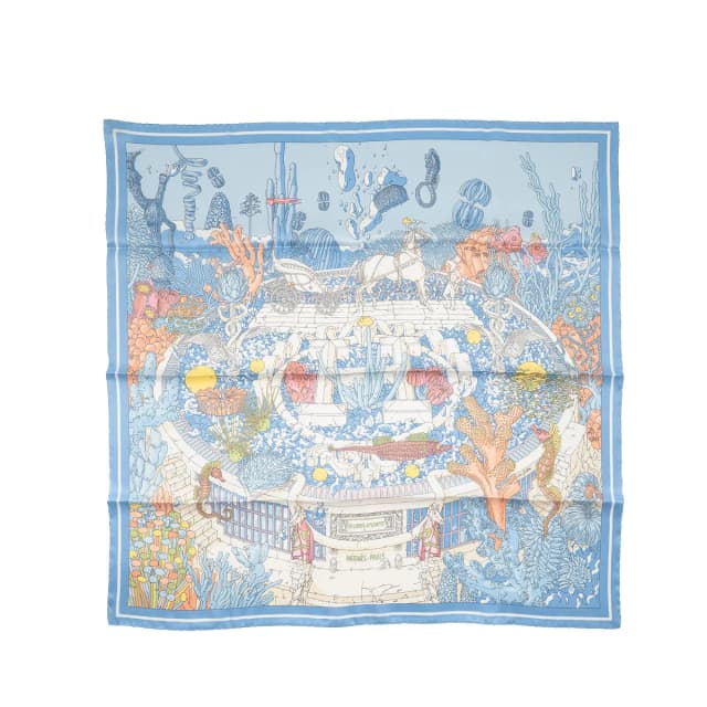 Hermès 70cm Silk Scarf Ex-Libris Atlantis Blue/Multicolour in Blue Silk from EMIER, photo 1 of 1