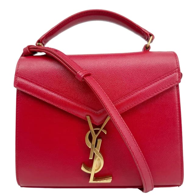 Saint Laurent Cassandra Mini Grain De Poudre Leather Top Handle Shoulder Bag Red in Red Leather from Dallas Designer Handbags, photo 1 of 1
