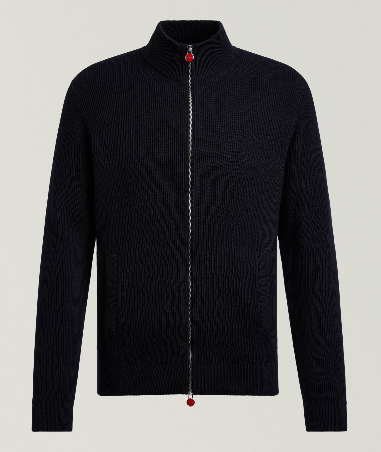 Kiton Cotton Ribbed Full-Zip Cardigan in Blue, image 1 of 1 from Harry Rosen