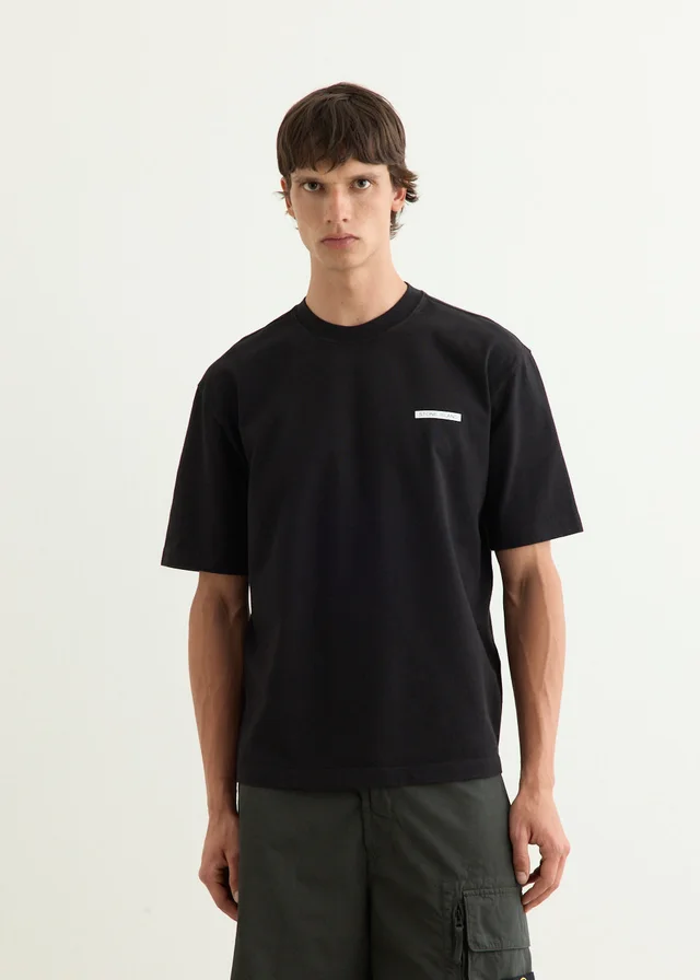 Stone Island Heavy Cotton Jersey Lettering T-Shirt in V0029 - BLACK, image 1 of 1 from Incu