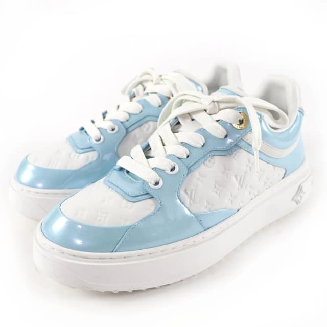 Louis Vuitton Time Out Line Leather Monogram Low-Cut Sneakers Light Blue White in White Leather from The Reluxe, photo 1 of 1