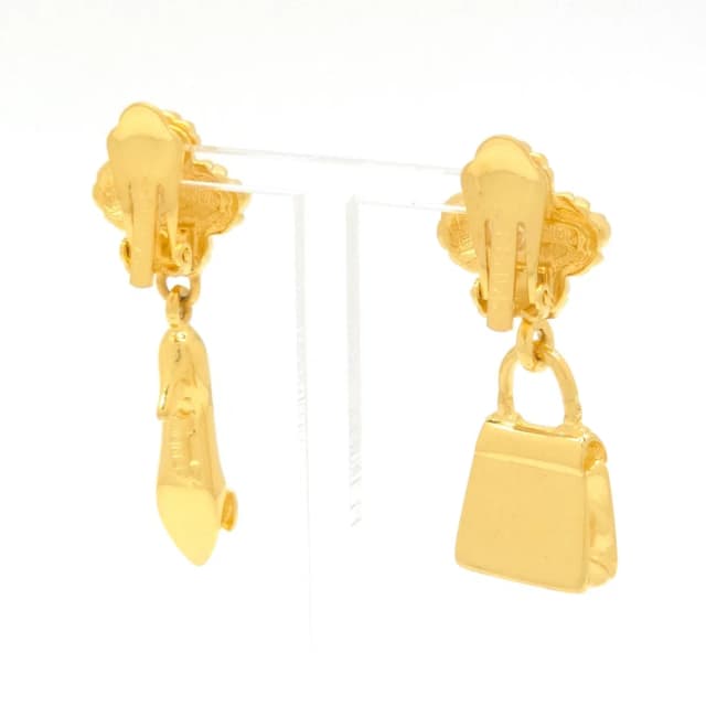 Fendi Bag Pumps Motif Earrings Asymmetric Gold Polished Metal Clip on Vintage in Gold from The Reluxe, photo 1 of 1