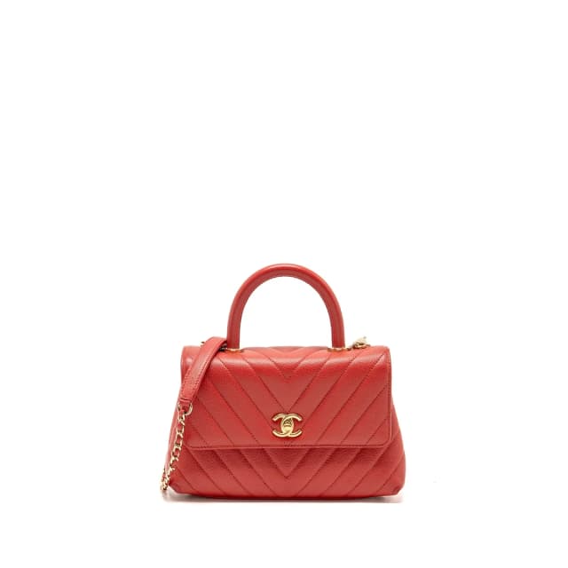 Chanel Small Coco Handle Chevron Caviar Red GHW in Red Caviar leather from EMIER, photo 1 of 1