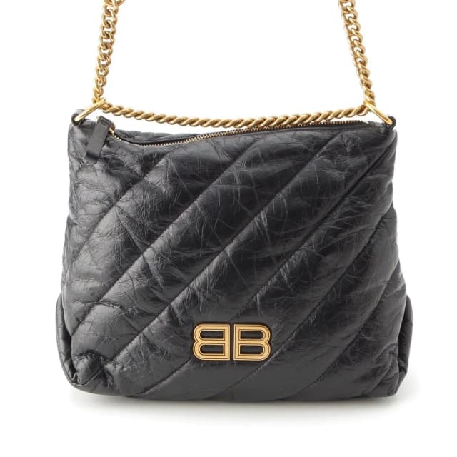 Balenciaga Crush Leather Small Quilted Hobo Chain Shoulder Bag Black in Black Leather from The Reluxe, photo 1 of 1