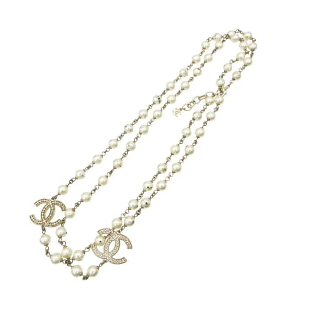 Chanel Necklace Long CC Logo CC Faux Pearl White in White from The Reluxe, photo 1 of 1