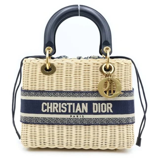 Dior Oblique Lady Medium 2-Way Shoulder Bag Basket Beige Navy Gold in Beige from The Reluxe, photo 1 of 1