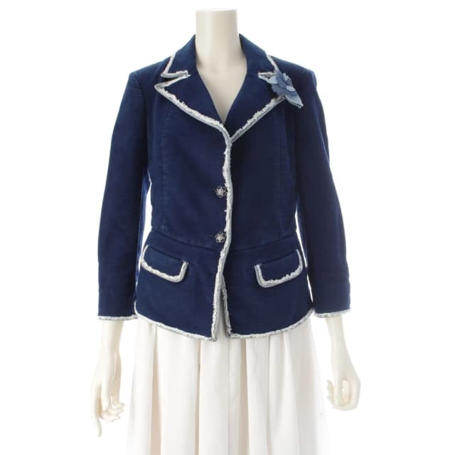 Chanel 07A Denim Brooch Velvet Trim Contrast Tailored Jacket Navy 36 in Navy Denim from The Reluxe, photo 1 of 1