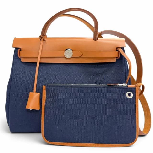 Hermès Herbag Zip 31 PM Toile Hunter Blue Marine Silver 2-Way Handbag in Navy from The Reluxe, photo 1 of 1