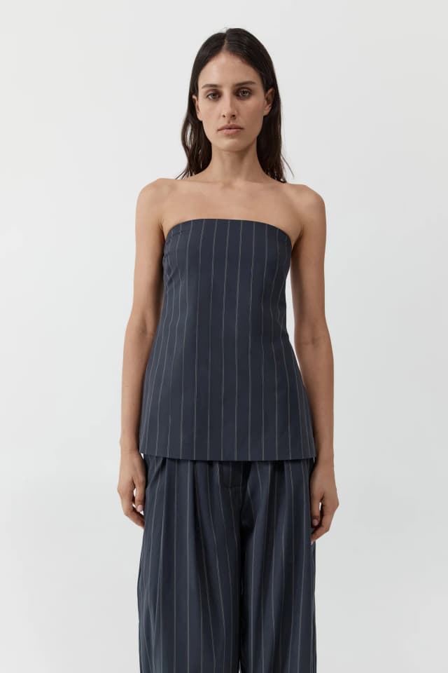 St Agni Strapless Rouleau Tie Top - Ink Stripe, image 1 of 1 from St. Agni