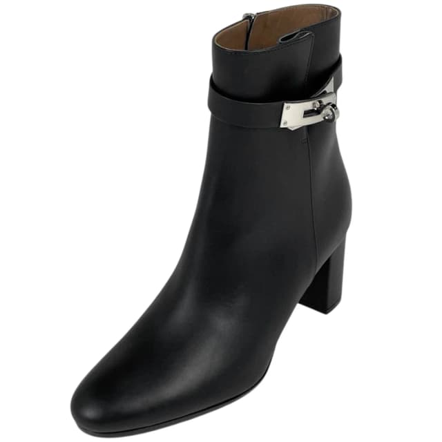Hermès Saint Germain Kelly Belt Leather Boots Shoes High Heels Zip Up Black in Black Leather from The Reluxe, photo 1 of 1