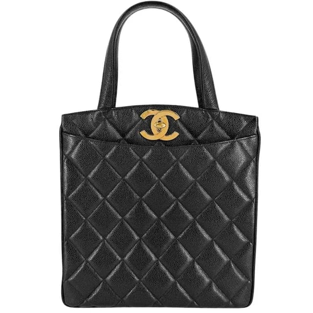 Chanel Handbag Quilted CC Logo Tote Shoulder Black Gold in Black from The Reluxe, photo 1 of 1