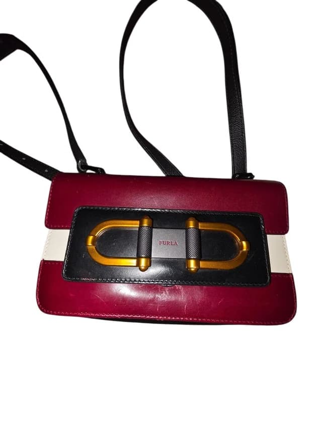 Furla Horsebit Logo Hand Tote Crossbody Bag Women 2way Black White Bicolor in black|red from Poshmark, photo 1 of 1